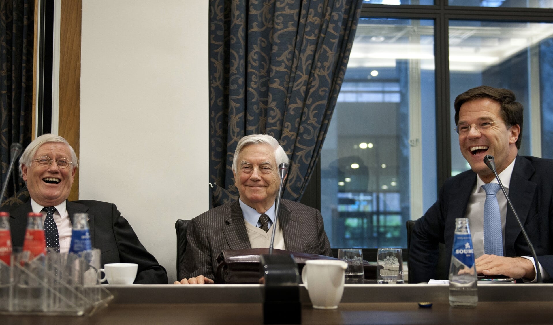 Hans Wiegel (l.), Frits Bolkestein (m.) en minister-president Mark Rutte in 2011. Ze drukten een belangrijke stempel op de partij. 