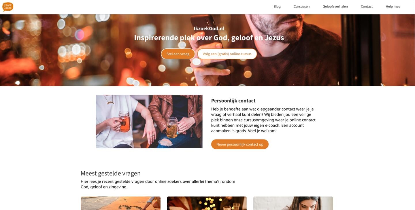 Ze zoekerswebsite Ikzoekgod.nl was er vroeg bij. De website werd in 2005 opgericht in de boezem van de missionaire organisatie Agapè.