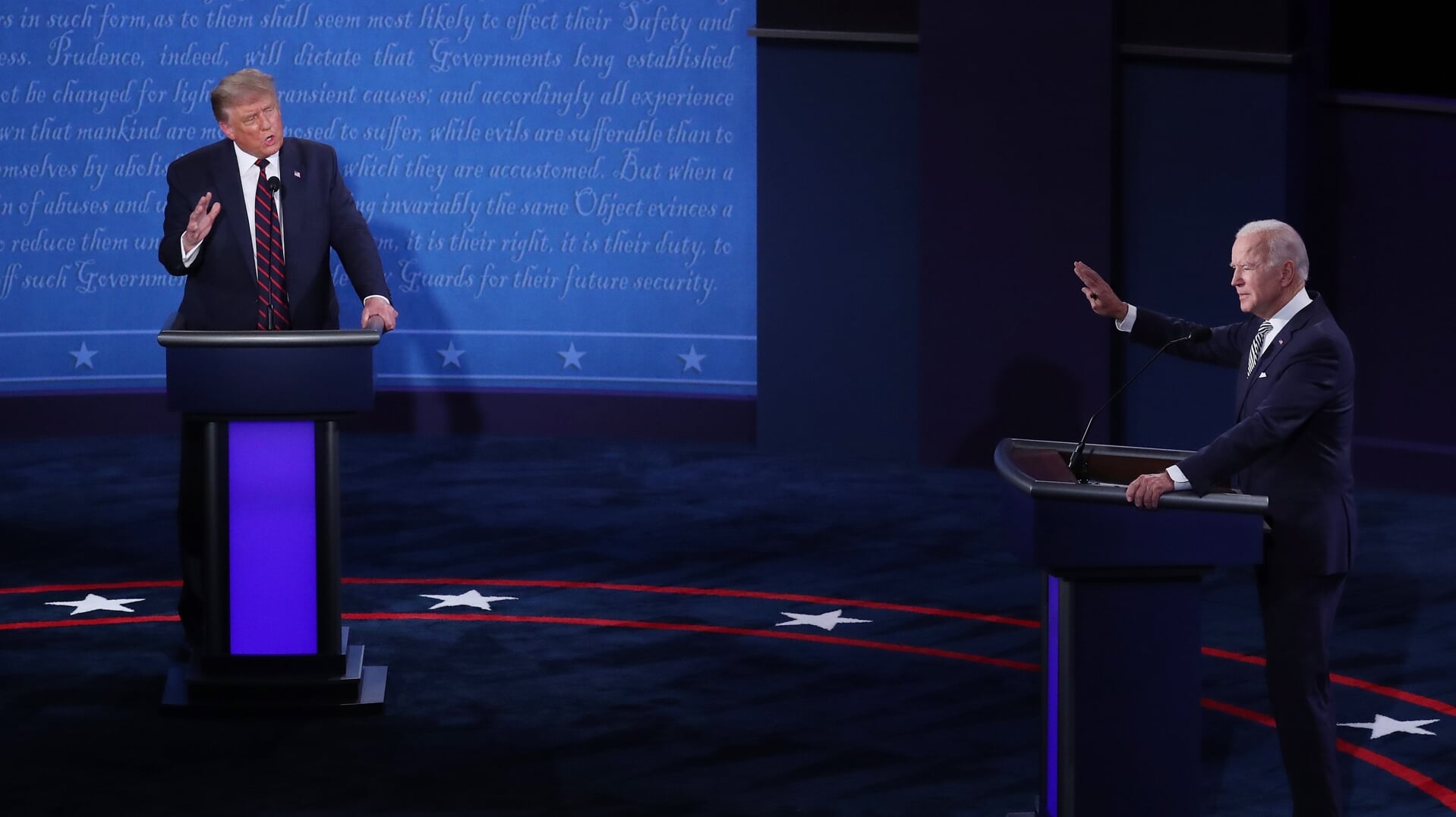 Trump en Biden tijdens een debat in 2020 voor de presidentsverkiezingen.