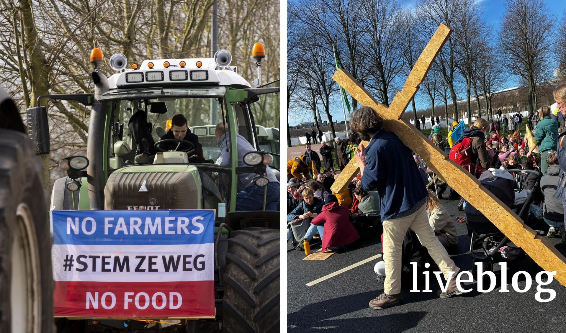 Zowel boeren als klimaatactivisten demonstreren in Den Haag.