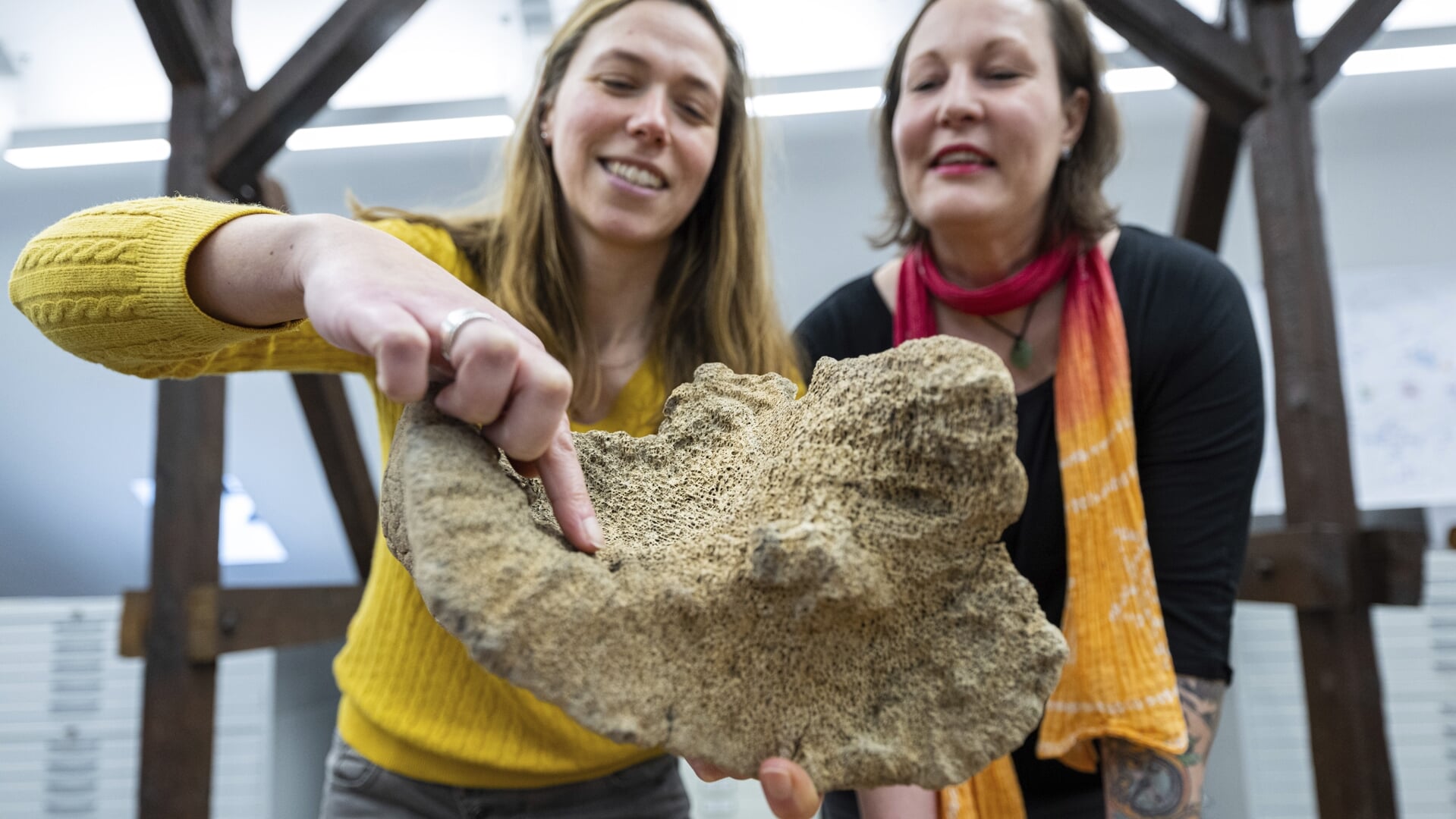 In Duitsland vond Simone Grundmann (rechts) in de herfst op de zolder van haar overleden vader minstens 15.000 jaar oude botten van een wolharige mammoet. Een Amerikaans bedrijf wil onder andere deze soort weer tot leven wekken.