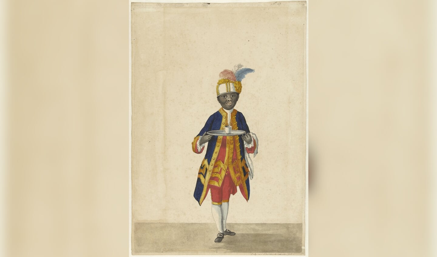 Sideron (vermoedelijk), geboren in Guinea en bediende van stadhouder Willem V, op een prent van Isaac Lodewijk la Fargue van Nieuwland (1766).