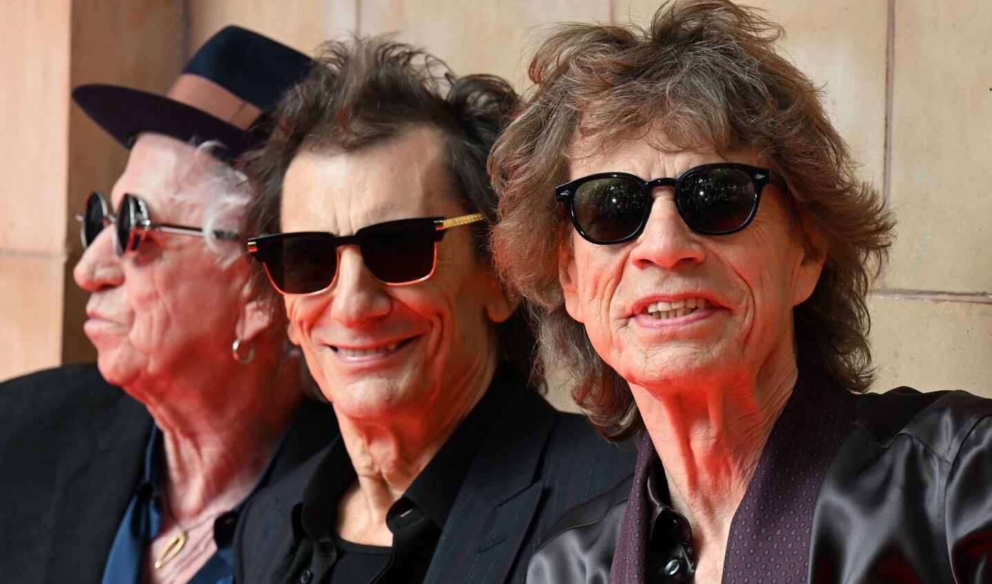 Keith Richards, Ron Wood en Mick Jagger van de Britse rockband The Rolling Stones.