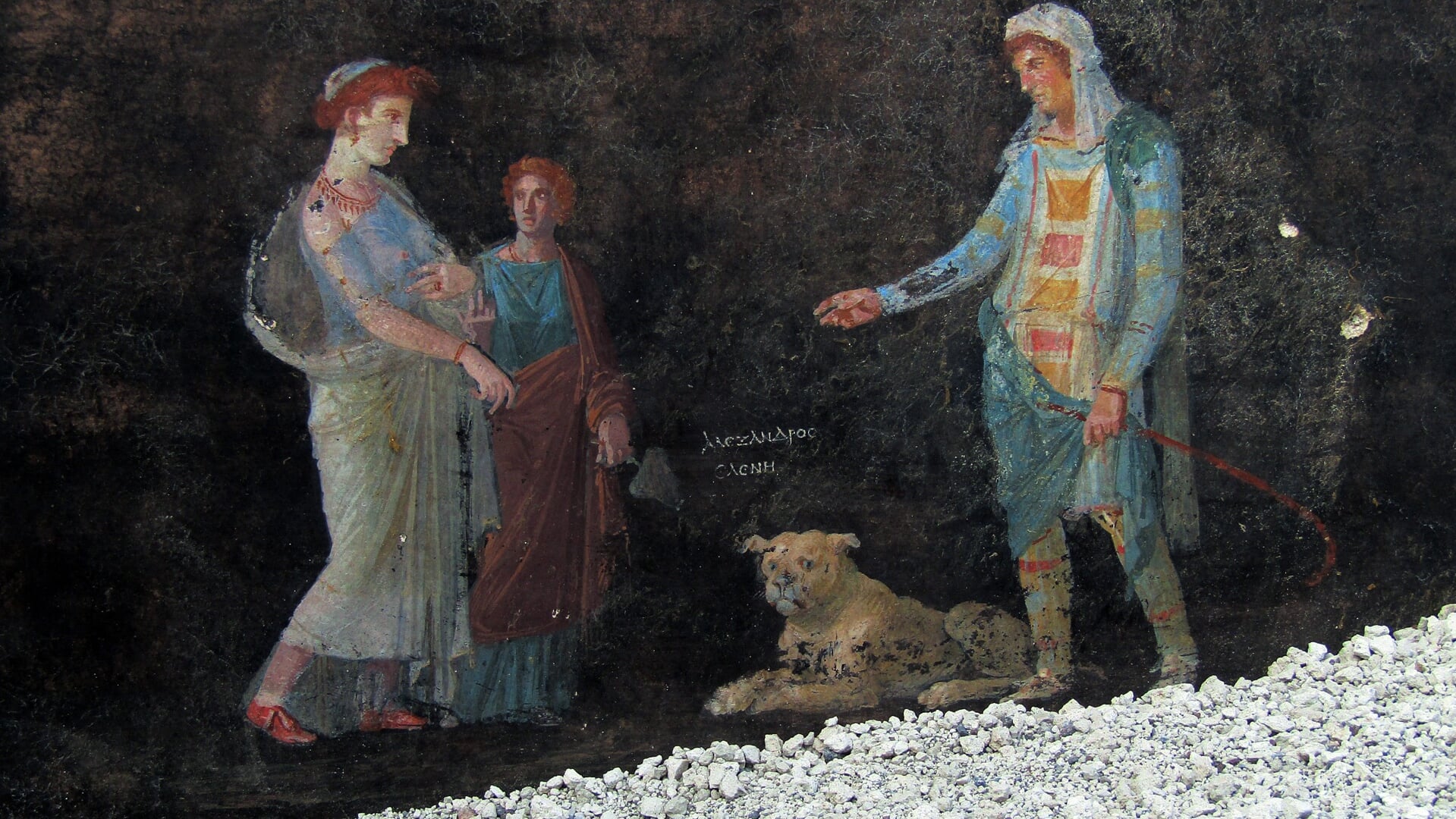 Zo helder zien de pas ontdekte muurschilderingen in Pompeji eruit, hier met de geliefden Helena en Paris.