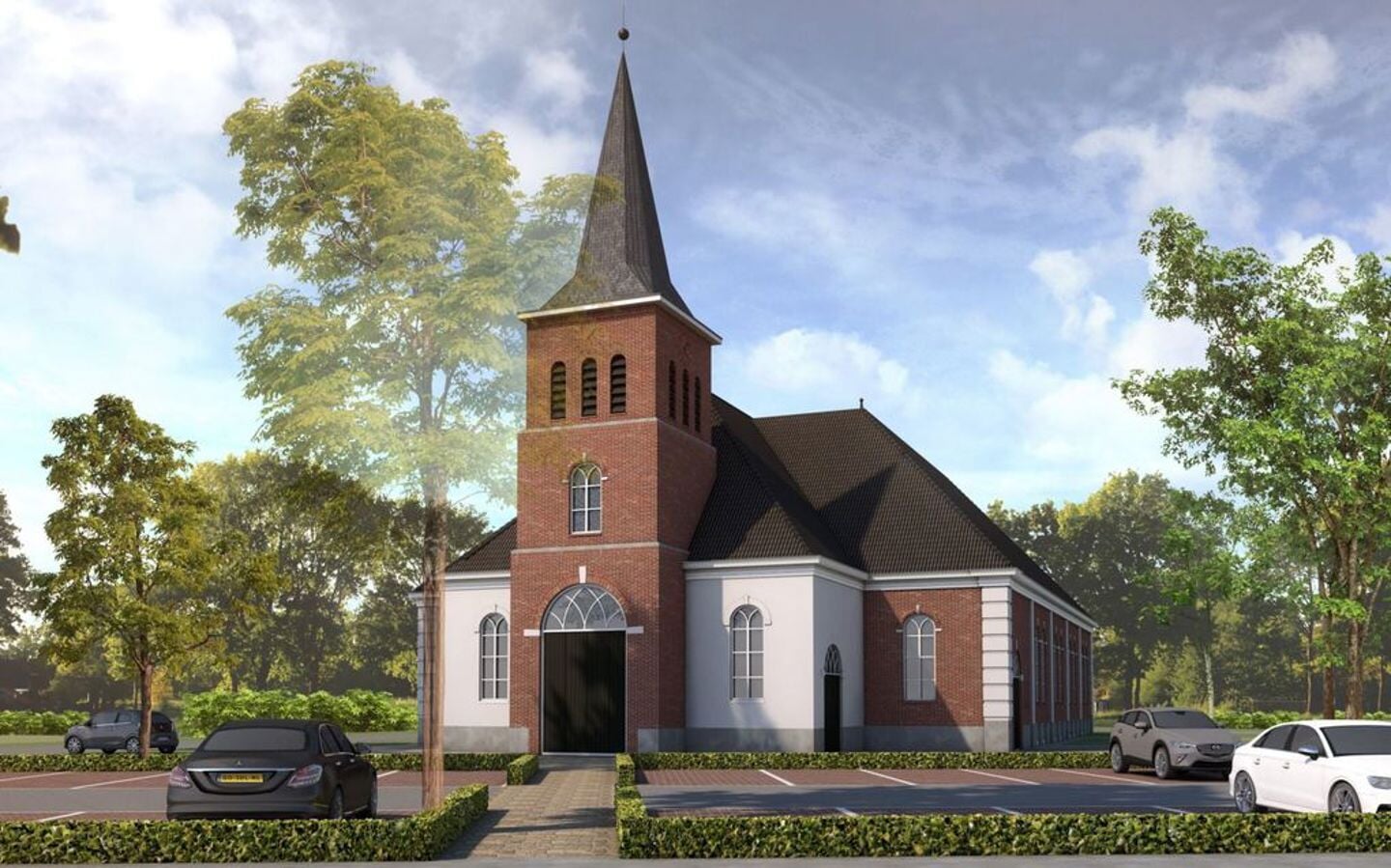 Hersteld-hervormd Doornspijk. De kerk is nog in aanbouw.
