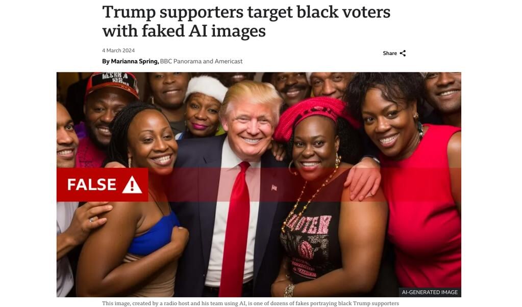 Donald Trump in een innige omhelzing met Afro-Amerikaanse kiezers? De BBC zag dat AI de boosdoener was.