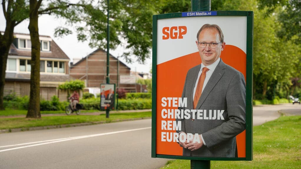 Bert-Jan Ruissen op een verkiezingsposter van de SGP in Bunschoten.