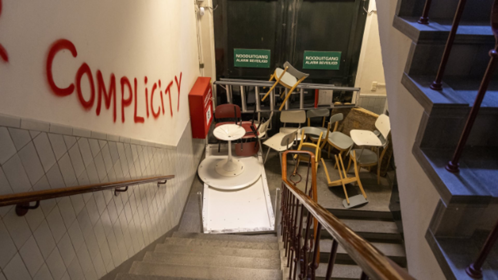 Het Maagdenhuis na bezetting van pro-Palestijnse betogers. 'De rechten van onze democratie worden misbruikt om onze samenleving te ontwrichten.'