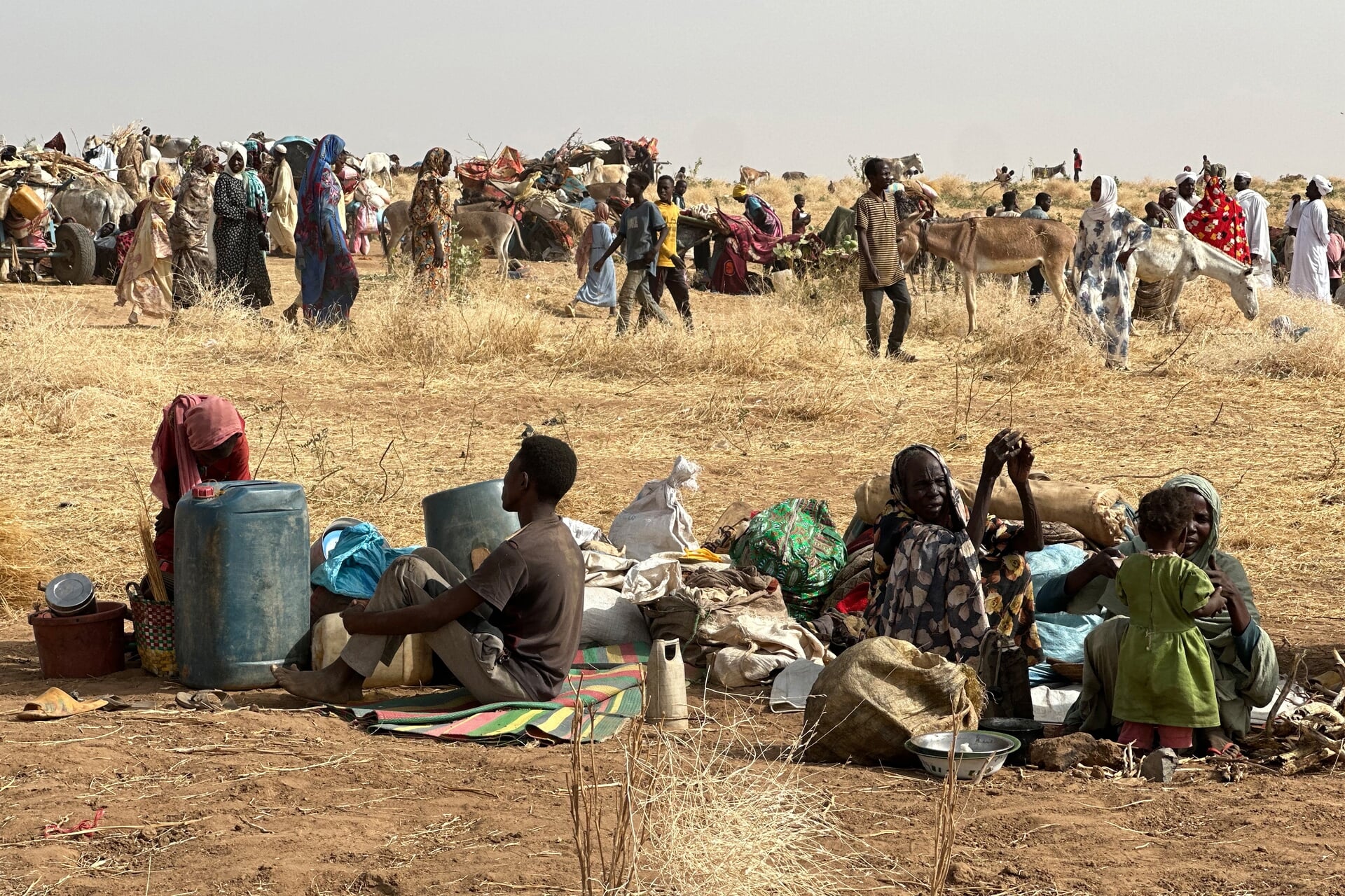 Soedanezen die het vluchtelingenkamp Zamzam zijn ontvlucht na de bestorming door de RSF in april, hebben een tijdelijk kamp opgeslagen bij de stad Tawila in Darfur.