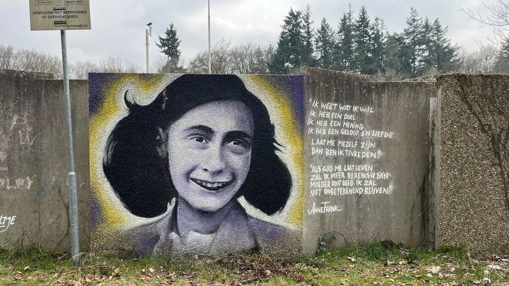 Anne Frank als mural langs de A28, voor de vernieling in april.