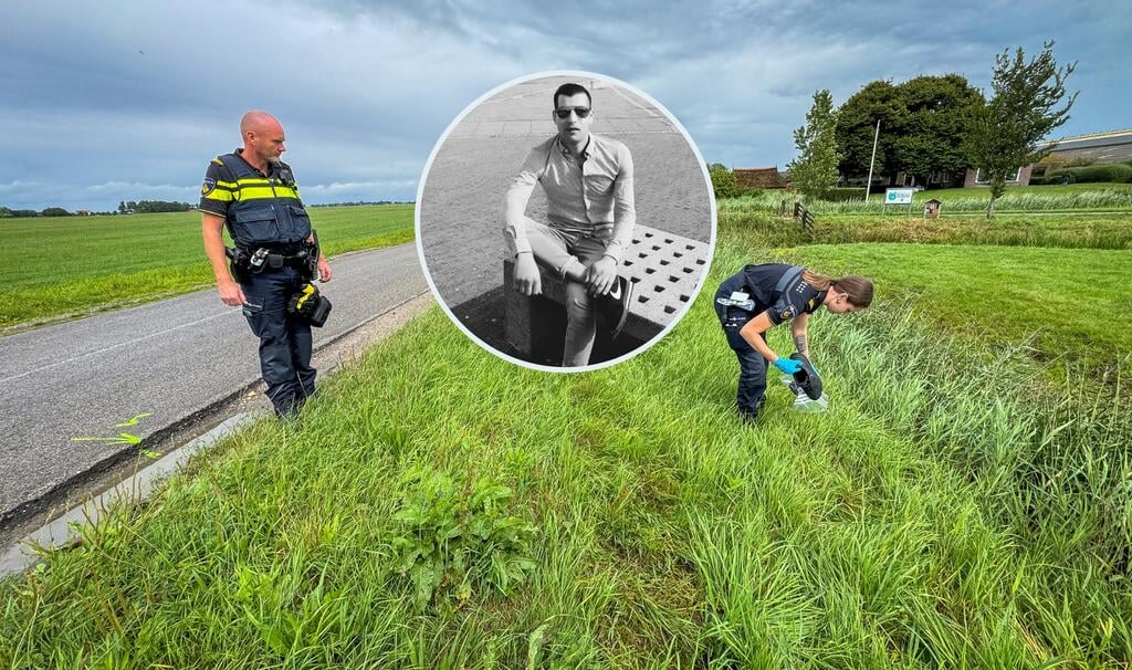 De politie stelde sporen veilig na het ongeval op de Iedyk in Burdaard, waarbij Fares het leven liet. In het midden een foto van de Syriër, vrijgegeven door zijn familie.