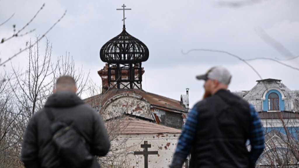 Een verwoeste kerk in de Oekraïense Donbas-regio.