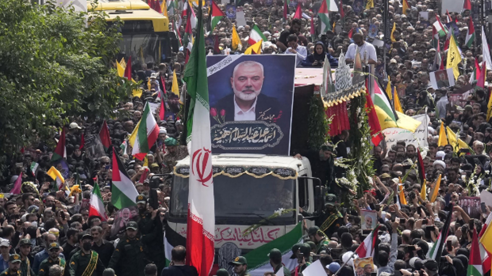 Uitvaart in 2024 van Hamas-leider Ismail Haniyeh, die omkwam bij een gerichte Israëlische aanval in Teheran.