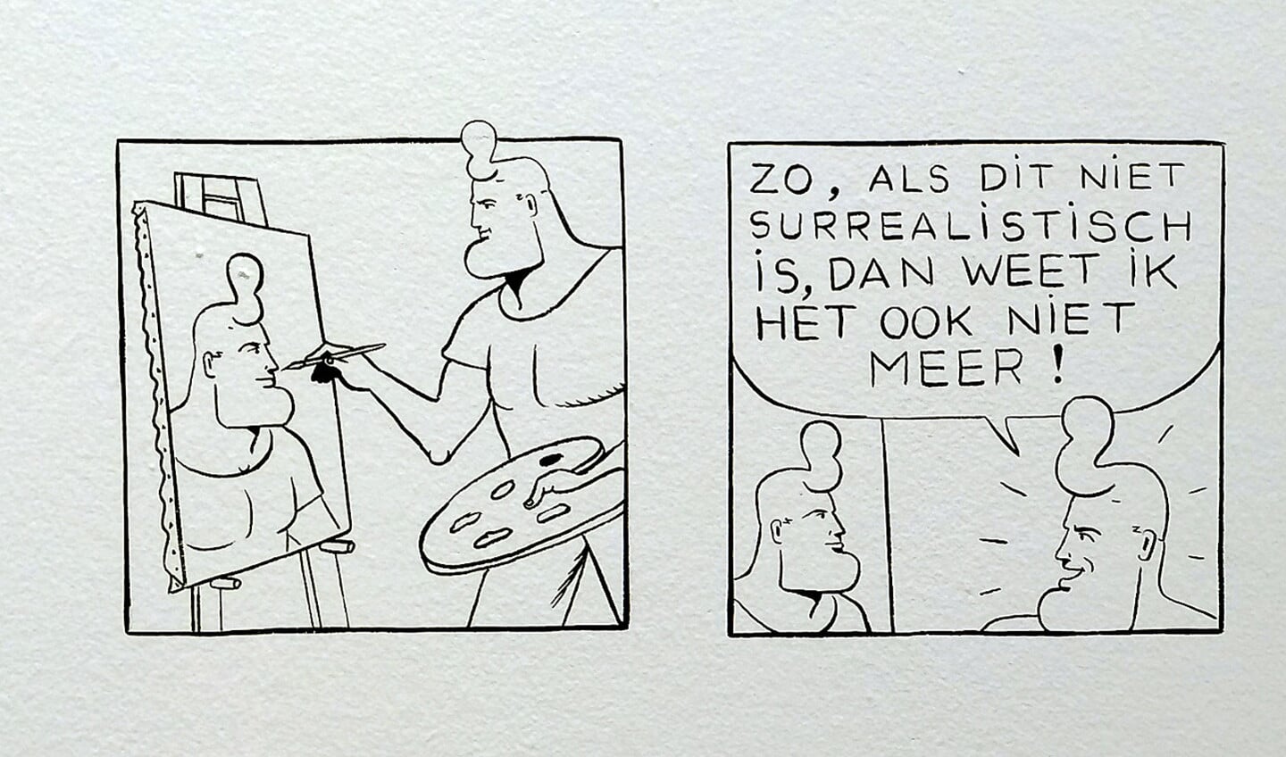 Stripfiguur Cowboy Henk levert commentaar op het exposeren van kunst.