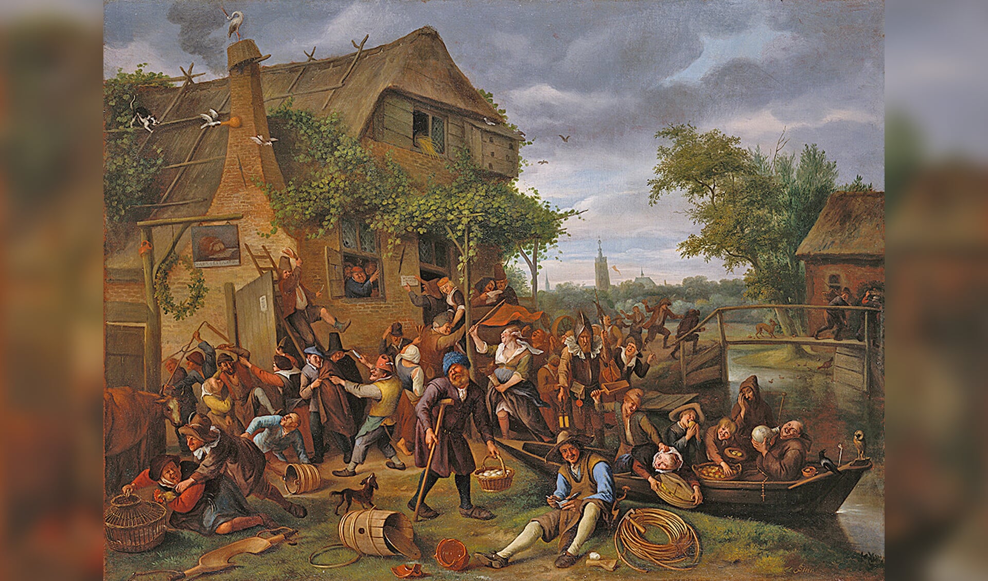 Vechtende boeren bij een herberg (1673), Jan Steen.