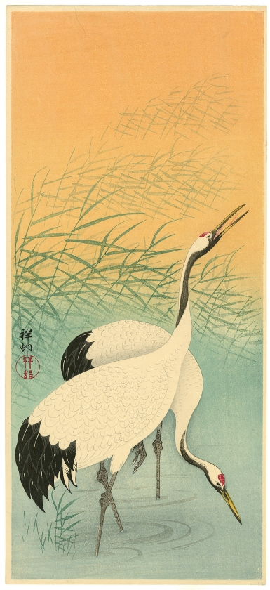 Ohara Koson, Twee kraanvogels, ca. 1935. (japanmuseum sieboldhuis)