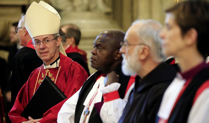 De twee aartsbisschoppen van de Anglicaanse Kerk van Engeland, Justin Welby (Canterbury, links) en John Sentamu (York). (ap / Jonathan Brady)