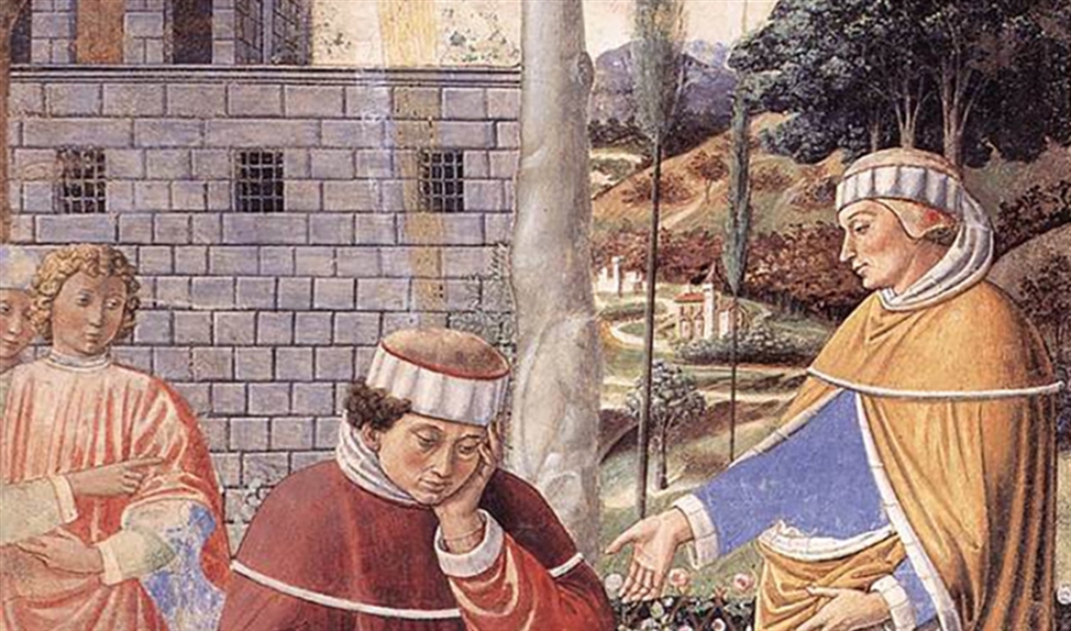 Sint Augustinus leest de brieven van Paulus, een schilderij van Benozzo Gozzoli (1420-1497).