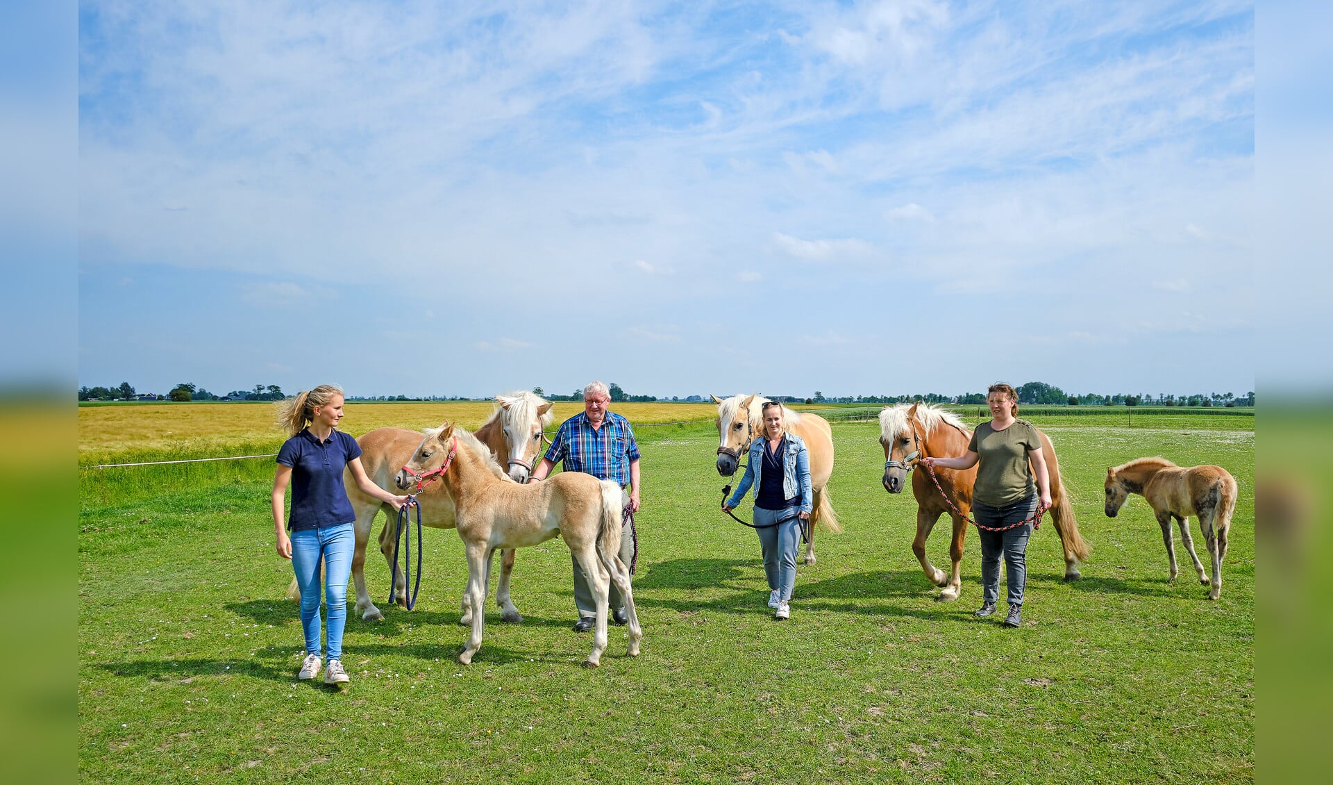 V.l.n.r.: Drie generaties houden zich bezig met paarden: Kleindochter Evelien, opa Fokko en dochters Karin en Anette.