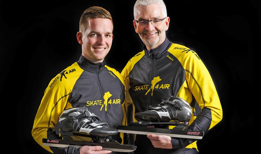 Frans Lunenborg met zijn jongste zoon Bart (23). Samen reden zij het afgelopen jaar de schaatstocht op de Weissensee. (Richard van Hoek)