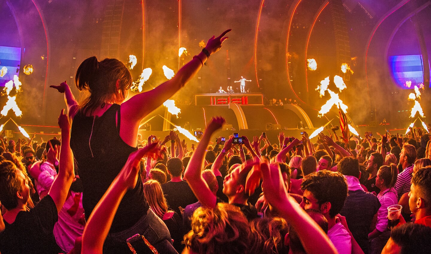 Bezoekers van het Amsterdam Dance Event vorige maand, bij de Franse dj David Guetta en het Belgische duo Dimitri Vegas en Like Mike, in de Johan Cruijff Arena.