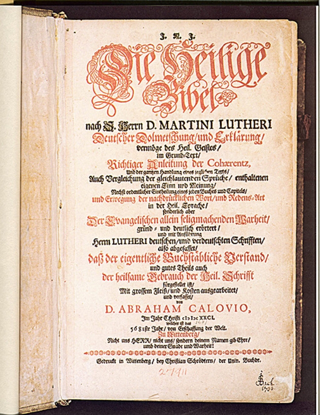 Lutherbijbel van J.S. Bach uit 1733 met zijn handtekening (foto). (ap, Concordia Seminary)