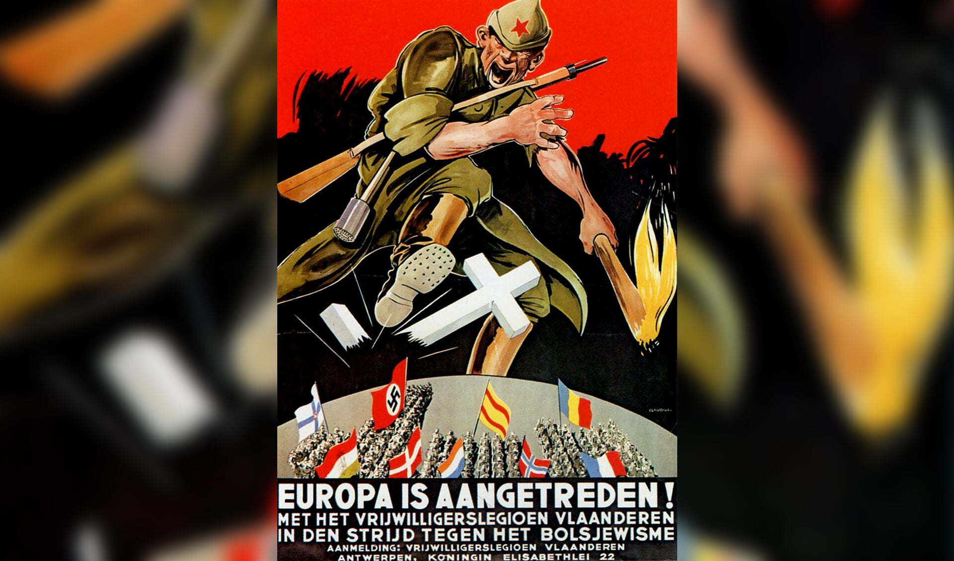 Oproep van de nazi’s om zich te melden voor de strijd tegen het communisme in de Sovjet-Unie.