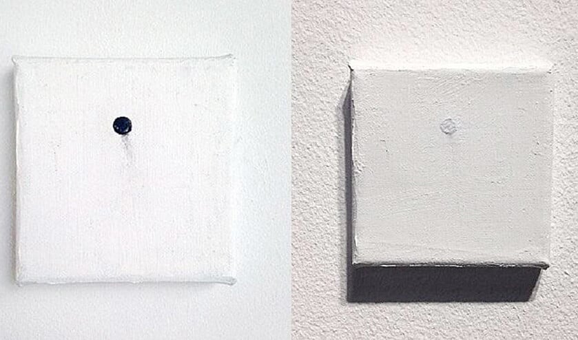 Het kleine doekje met ‘spijker’, waar overheen geschilderd is (rechts). (Bas van Wieringen, Erik Smits)