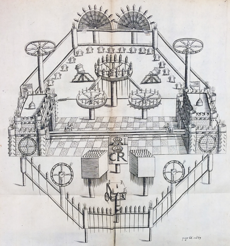 Illustratie uit Pyrotechnia van John Babington, vertaald door Daniel Manlyn, 1635.  (illustratie uit ‘Pyrotechnia’)