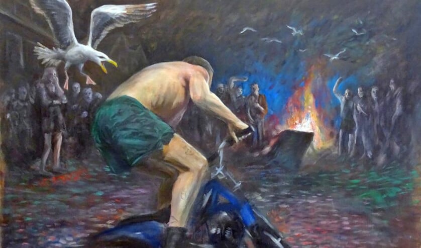 Kunst op Galleryviewer: Sam Andrea, Dodenmanssprong bij de meeuwenrots. Vraagprijs: 2000 à 4000 euro. (galerie vriend van bavink, amsterdam / avery en grimm, amsterdam-new york / galerie frank taal, rotterdam)