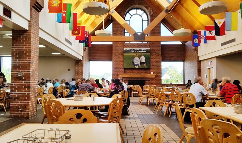 Het restaurant van Wheaton College. Eten is niet zo duur op deze school, hier studeren wel. Al krijgt bijna 80 procent van de studenten op een of andere manier financiële steun. (nd)