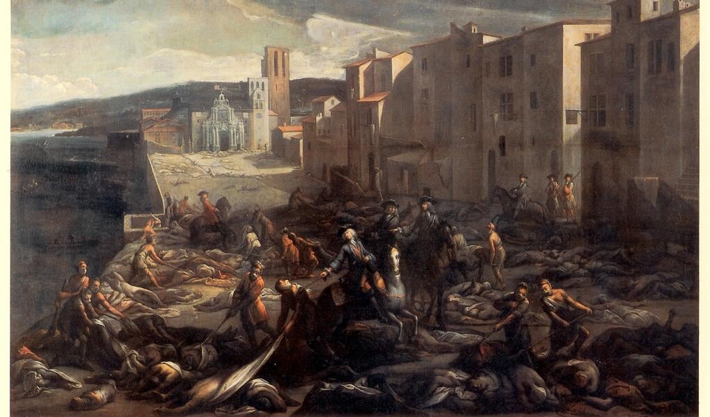 De pest in Marseille (1720) leidde tot aanscherping van maatregelen in de Nederlandse Republiek. Schilderij Michel Serre (1658-1733). (beeld wikimedia commons)