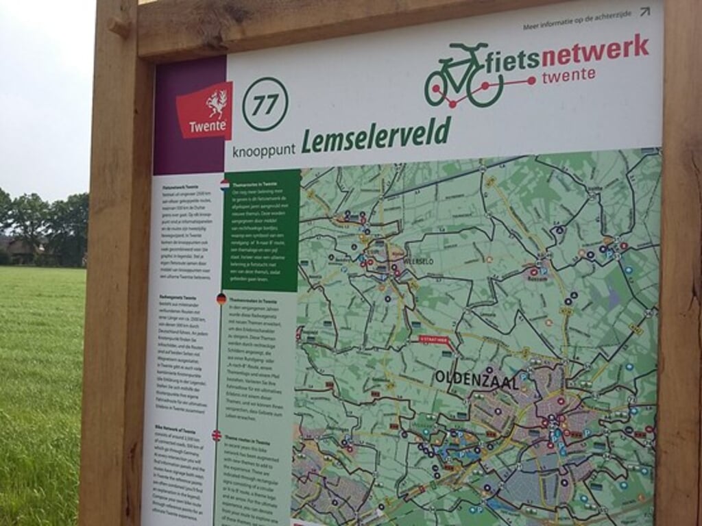 De panelen bij de fietsknooppunten in Twente gaan extra informatie bieden.
