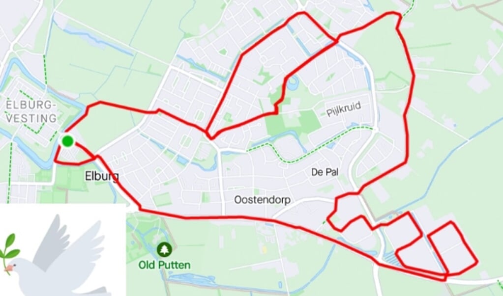 route in de vorm van een vredesduif