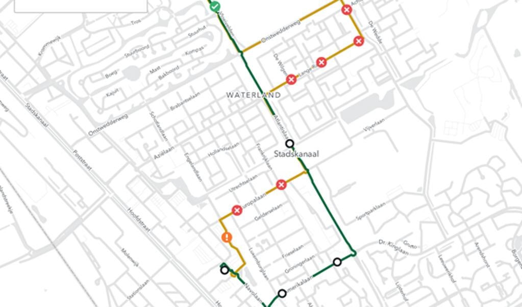 De nieuwe route van buslijn 14 in Stadskanaal. (foto: gemeente Stadskanaal) 