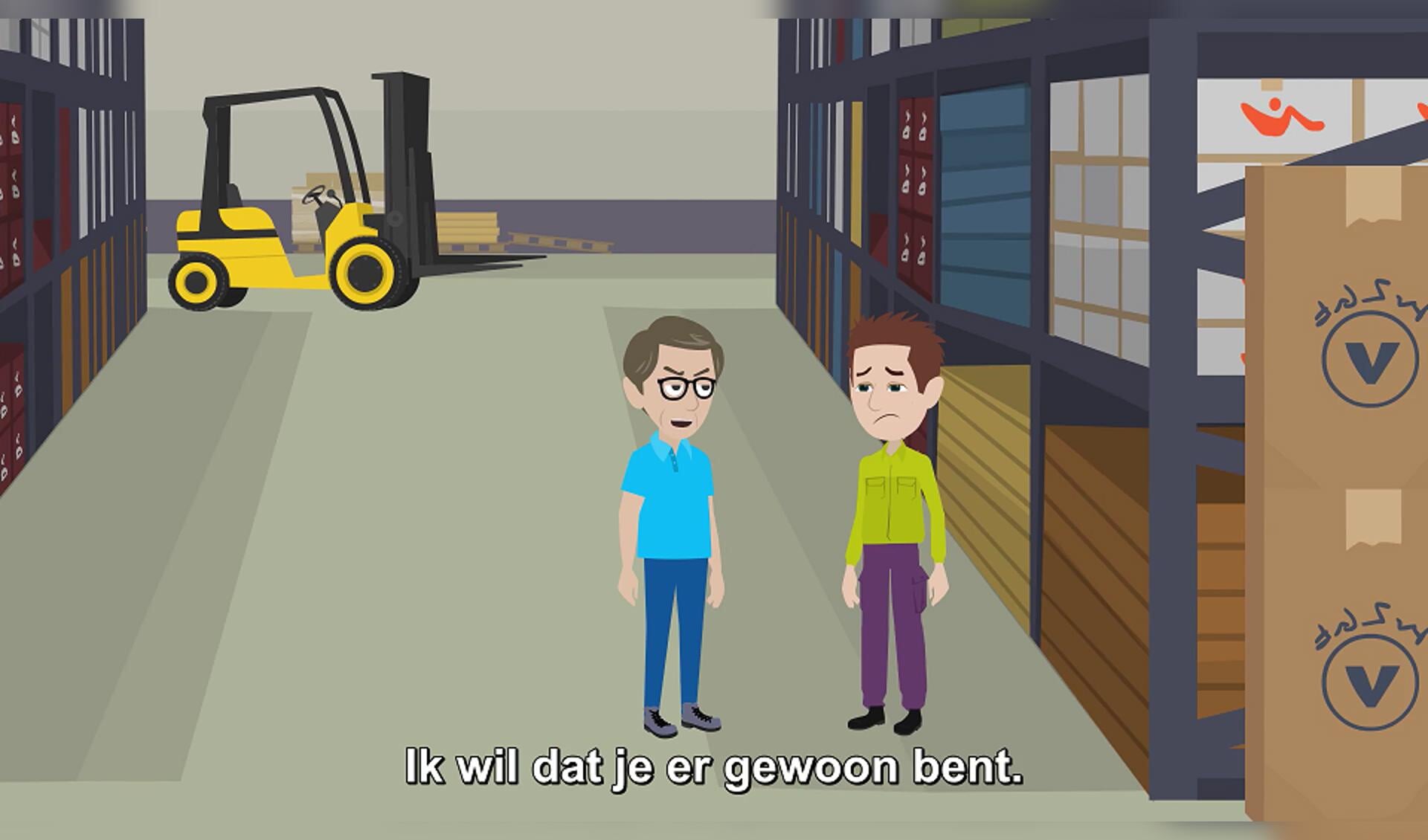 Scène uit een animatie van de nieuwe online-cursus over werk en mantelzorg voor ondernemers.