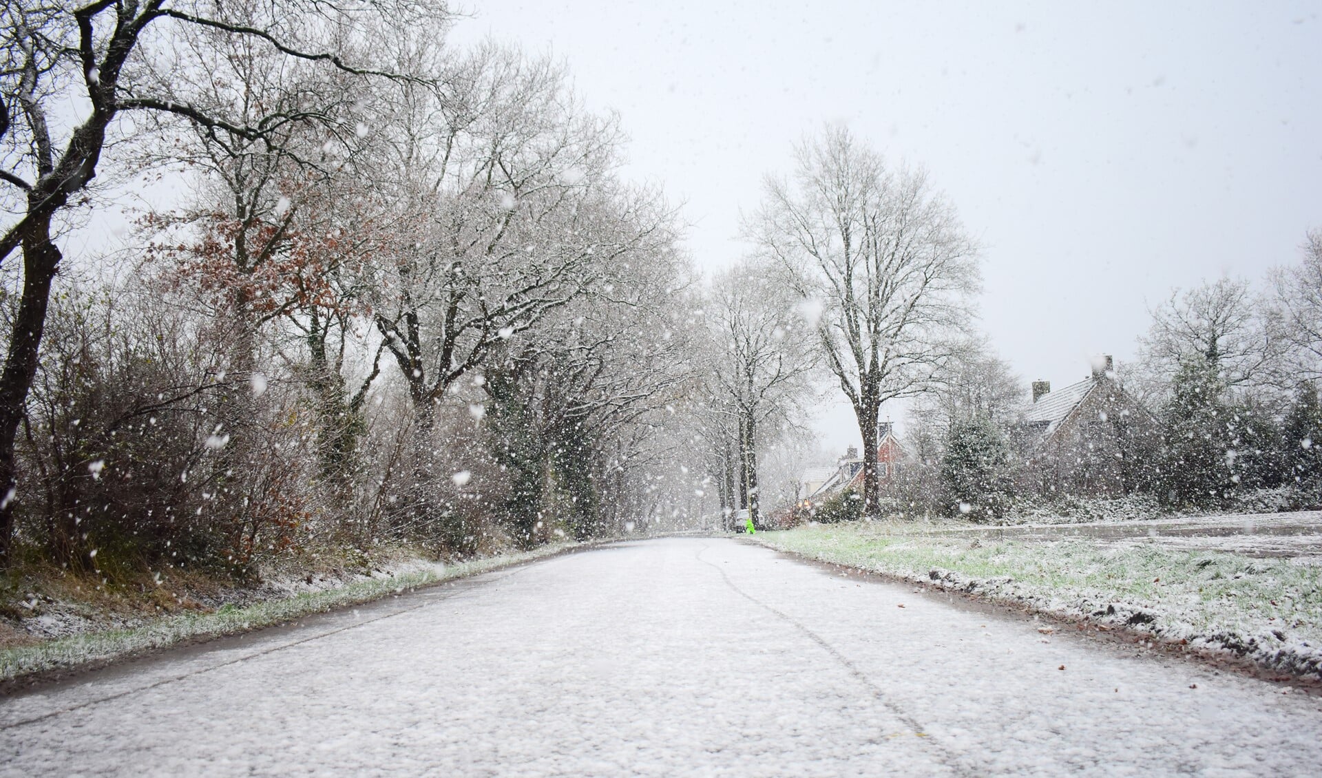 De Lageweg in Zuidlaren is bedekt onder een laagje sneeuw. (foto Normen Vink)