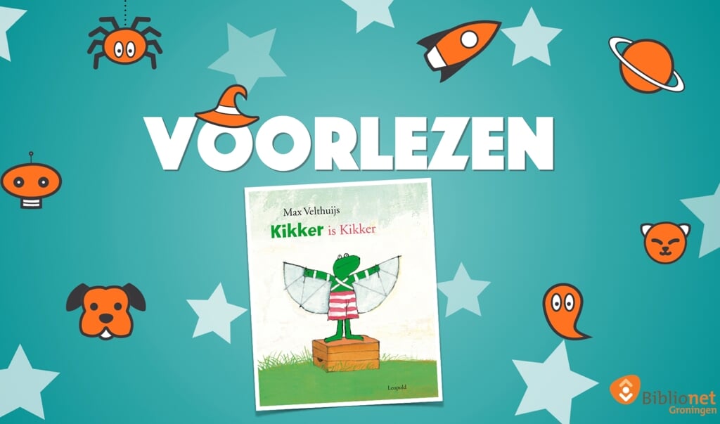 Tijdens het online Voorleeshalfuurtje wordt voorgelezen uit het bekende prentenboek 'Kikker'. (foto: Biblionet Groningen)