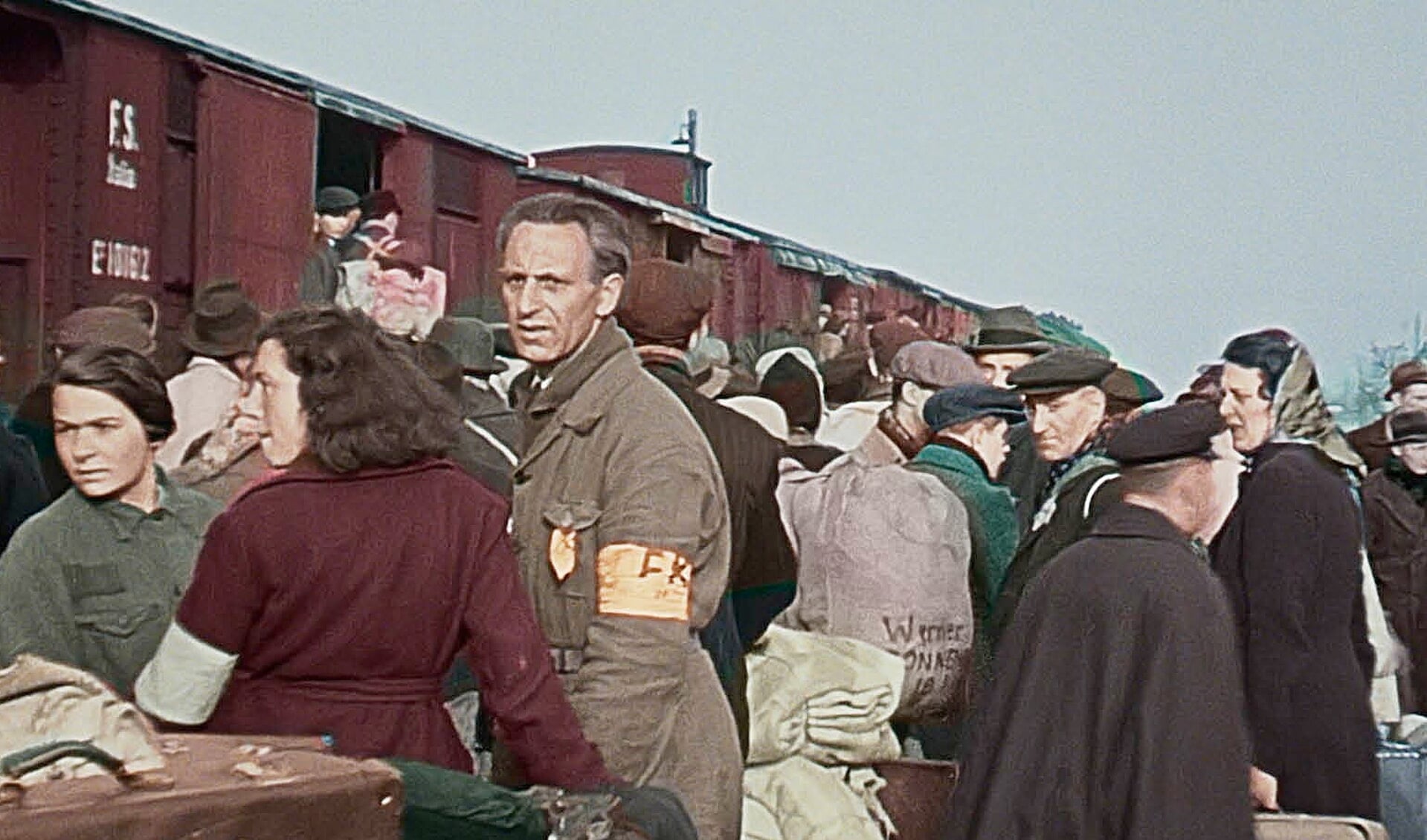 Een ingekleurd fragment uit de Westerbork-film uit 1944.