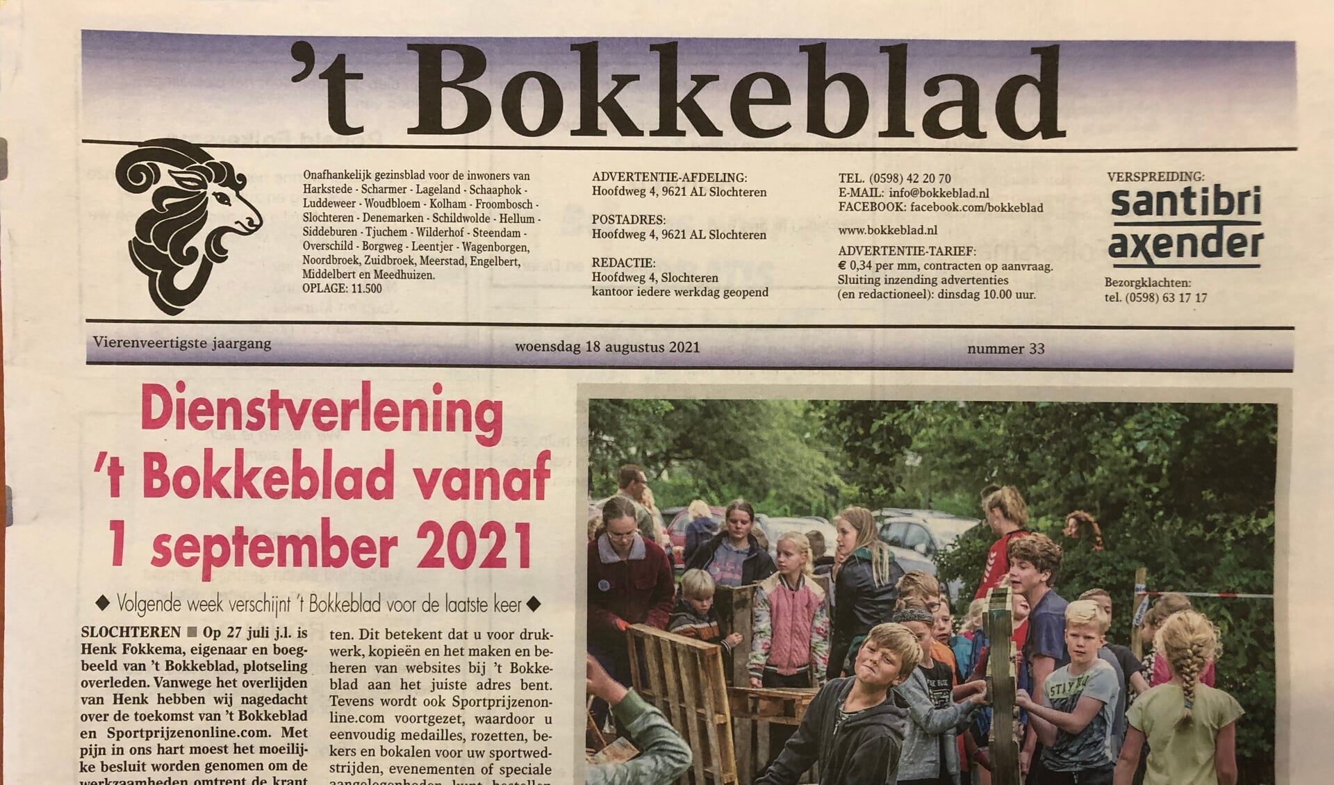 't Bokkeblad, een begrip in de voormalige gemeente Slochteren, verdwijnt na bijna 45 jaar.
