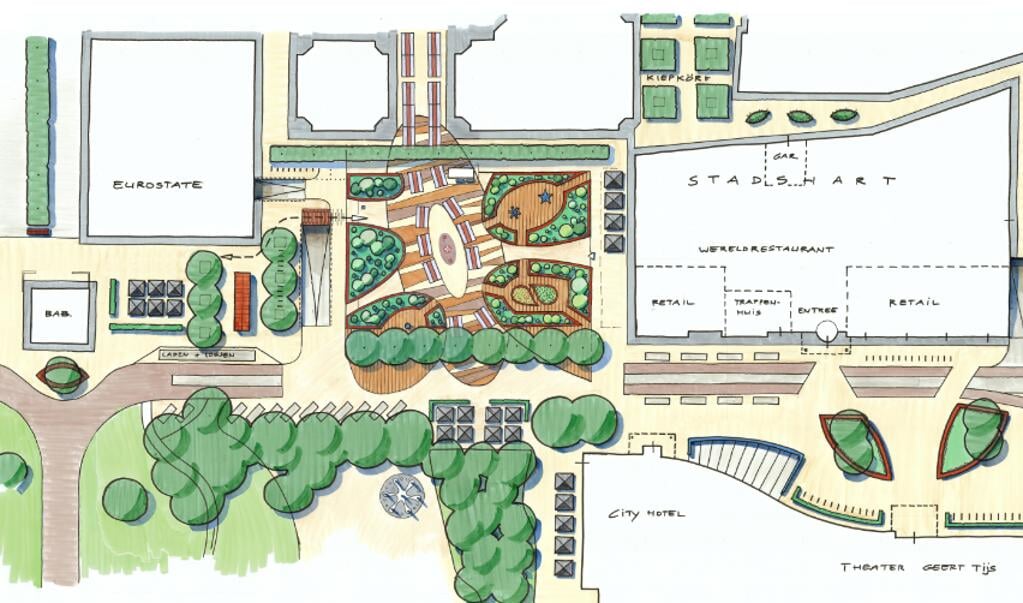 Het ontwerp voor de nieuwe stadstuin in Stadskanaal. (foto: gemeente Stadskanaal)