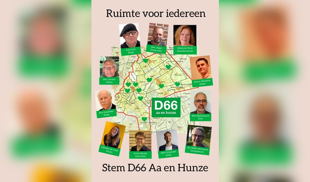De kandidaat-raadsleden voor D66 in de gemeente Aa en Hunze. (foto: D66 Aa en Hunze)