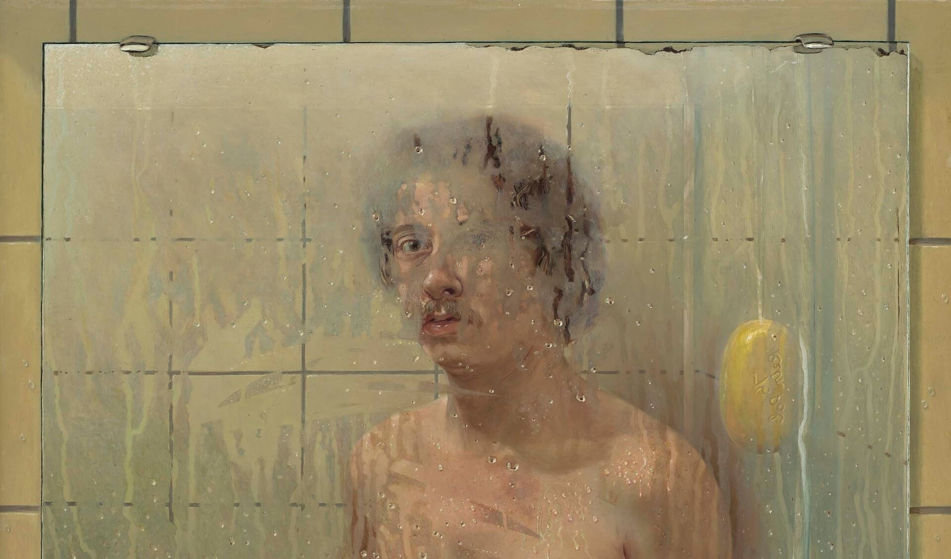 Een zelfportret van Rein Pol in de badkamerspiegel.