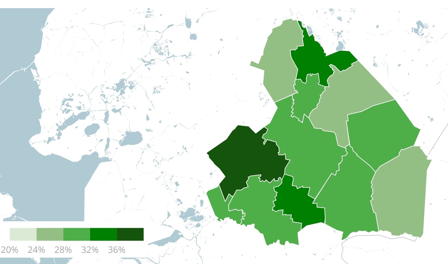 De zonnepanelendichtheid in Drenthe. (afbeelding Zonneplan)