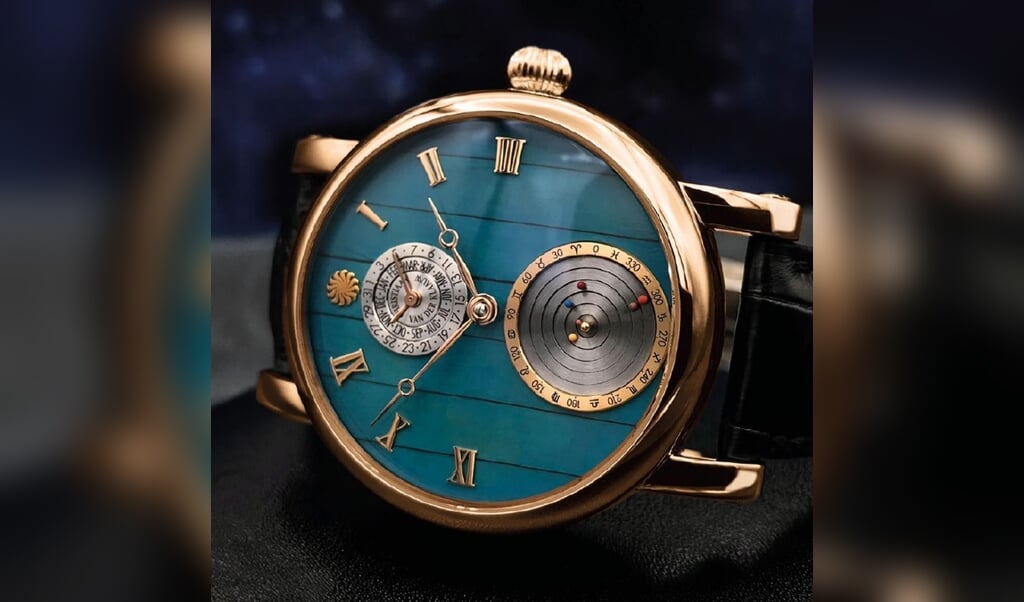 Het unieke horloge van het Planetarium Eise Eisinga geeft de omwentelingen van de aarde en de planeten aan. (eigen foto)