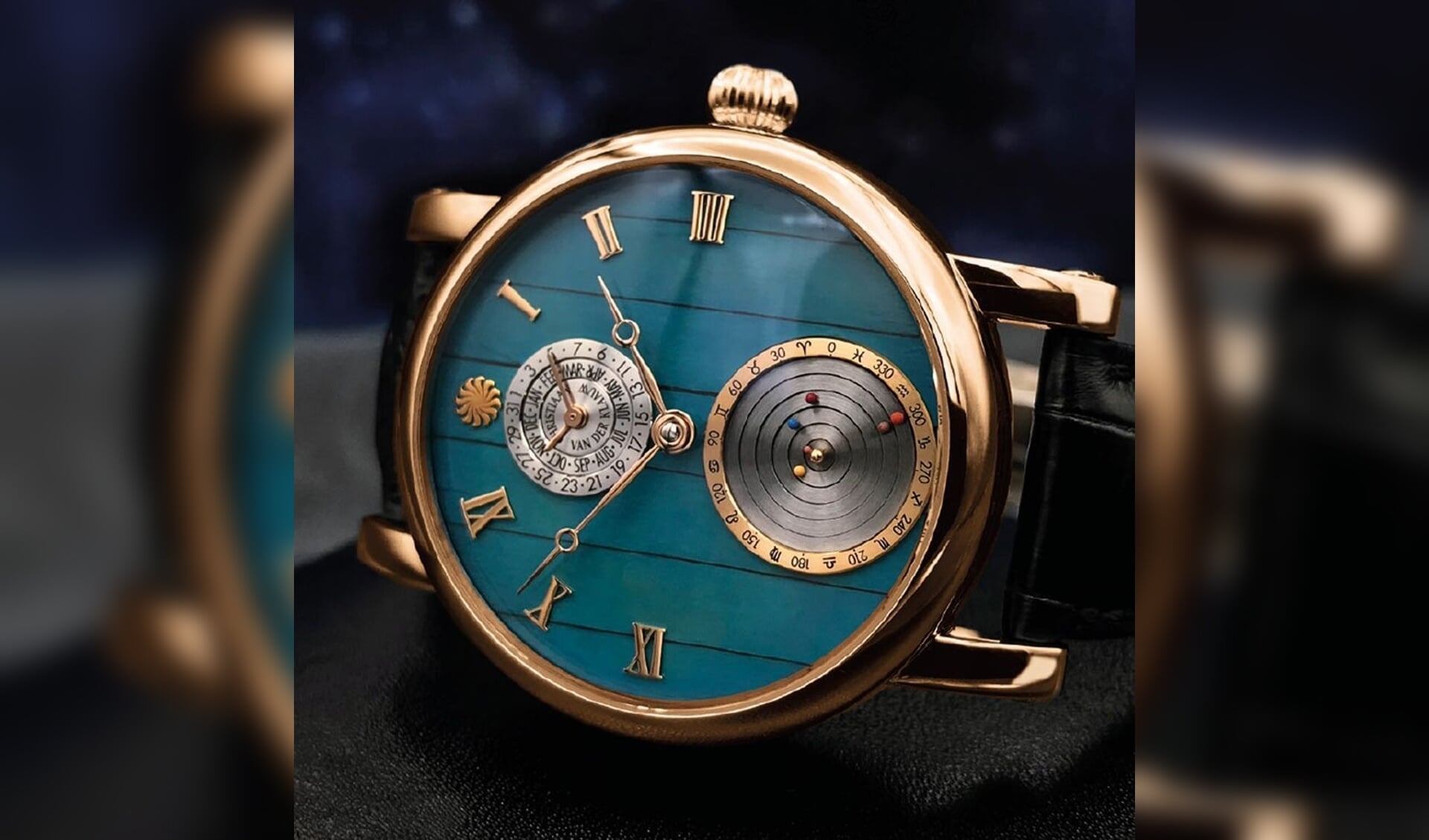 Het unieke horloge van het Planetarium Eise Eisinga geeft de omwentelingen van de aarde en de planeten aan. (eigen foto)