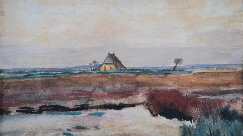 Landschap met een boerderij in Drenthe (Vincent van Gogh, 1883). (beeld: particuliere collectie, Canada)