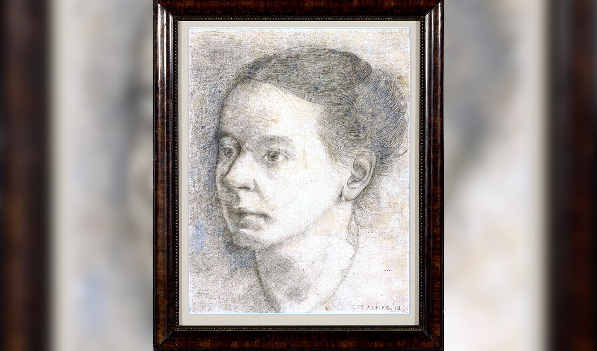 Het getekende portret van Annie, dat is aangekocht door Museum Møhlmann.
