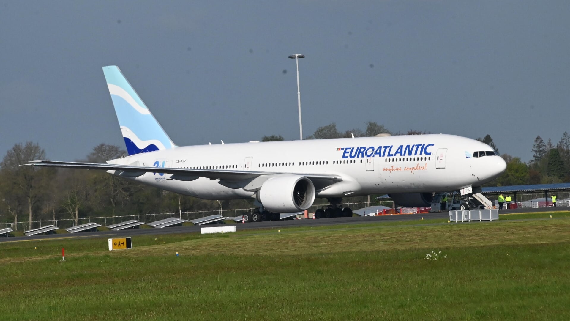 Ook deze Boeing 777 landde in 2023 op vliegveld Eelde.