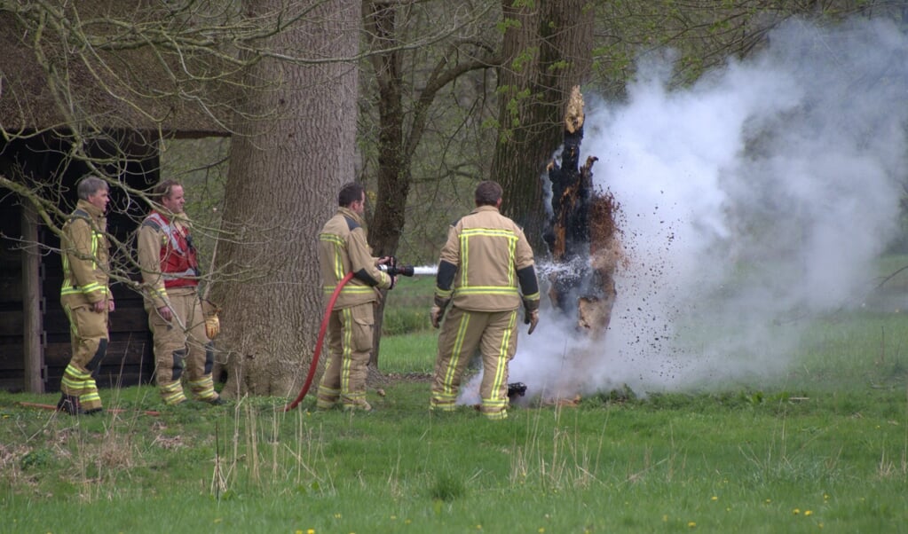 De brandweer rukte uit om de boom te blussen. (foto: Persbureau Drenthe)